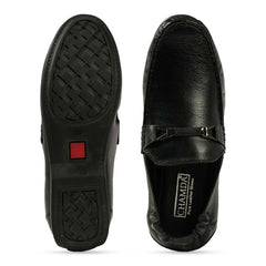 Chamda Men’s Black Formal Leather Loafers with Metal Detail