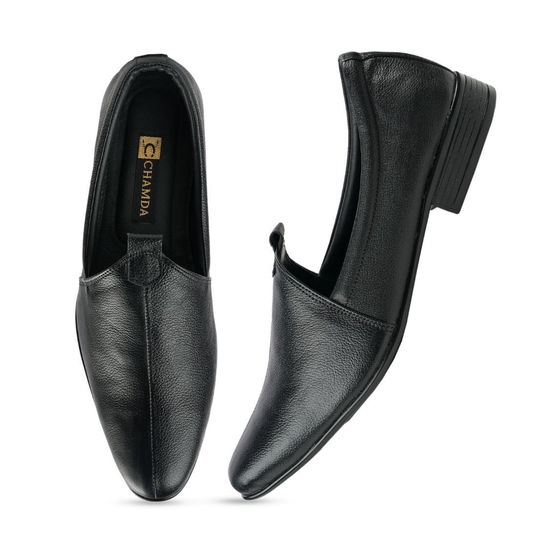 Chamda Men’s Black Formal Leather Slip-On Shoes