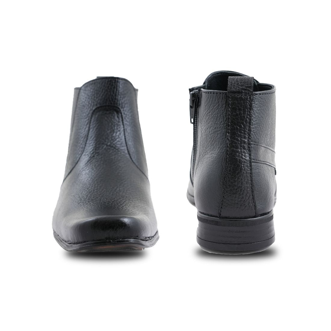 Chamda Men’s Black Genuine Leather Ankle Boots with Side Zip