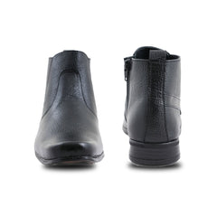 Chamda Men’s Black Genuine Leather Ankle Boots with Side Zip