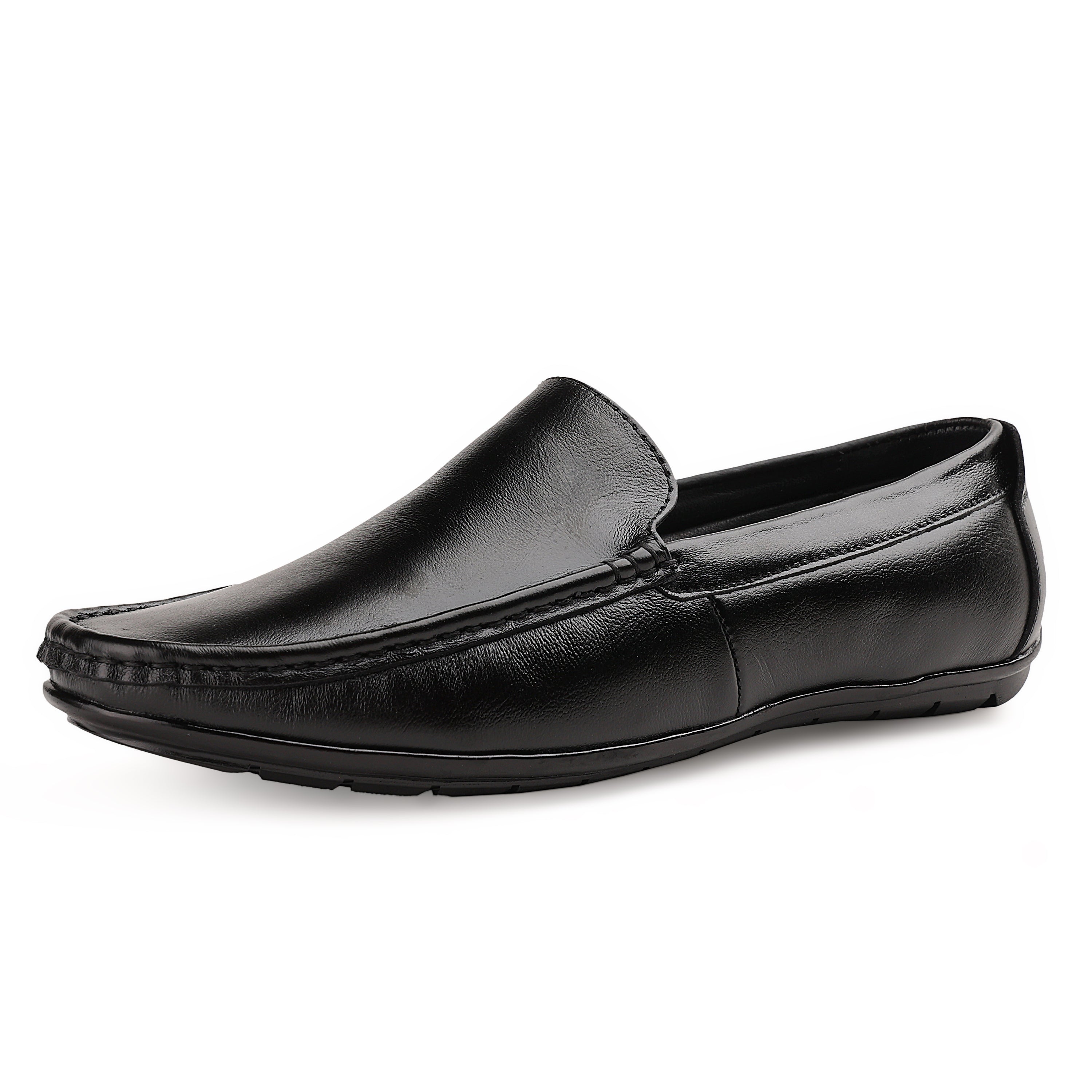 Chamda Men’s Black Leather Slip-On Loafers