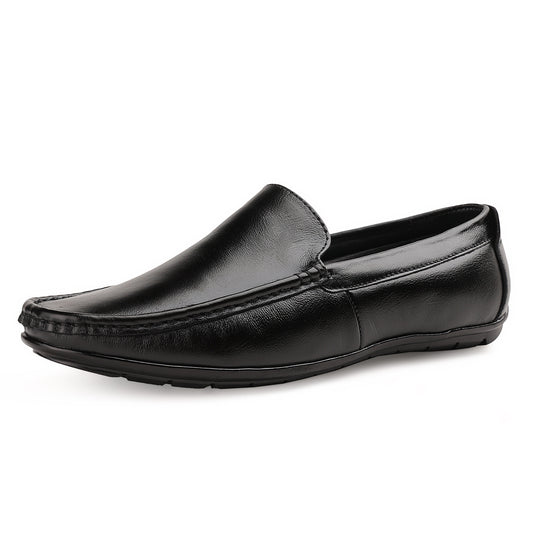 Chamda Men’s Black Leather Slip-On Loafers