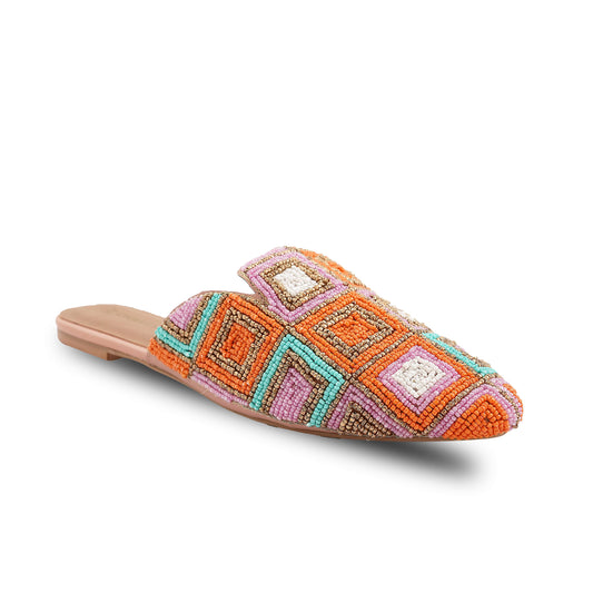 Chamda Women’s Multicolor Geometric Hand-Beaded Mules