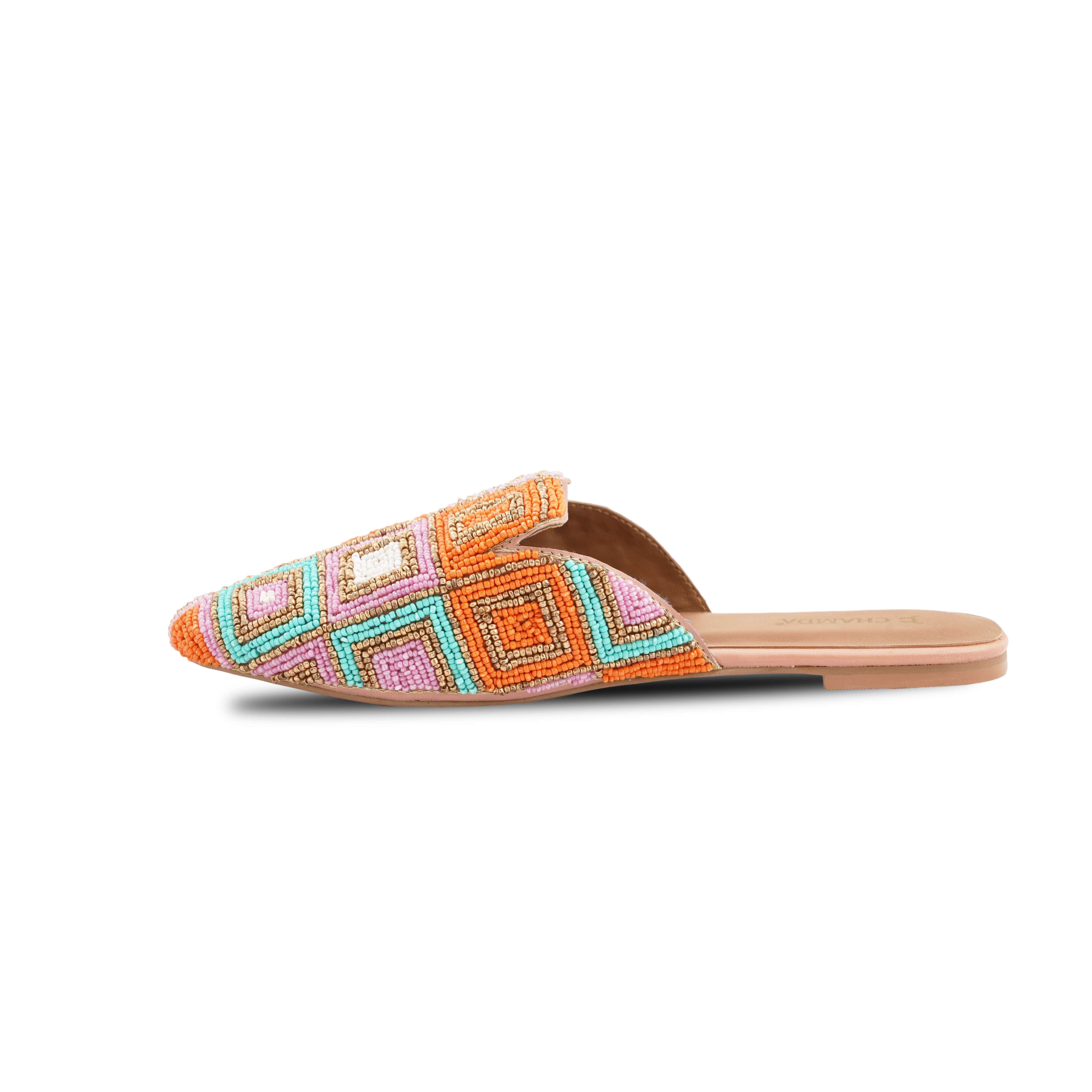 Chamda Women’s Multicolor Geometric Hand-Beaded Mules
