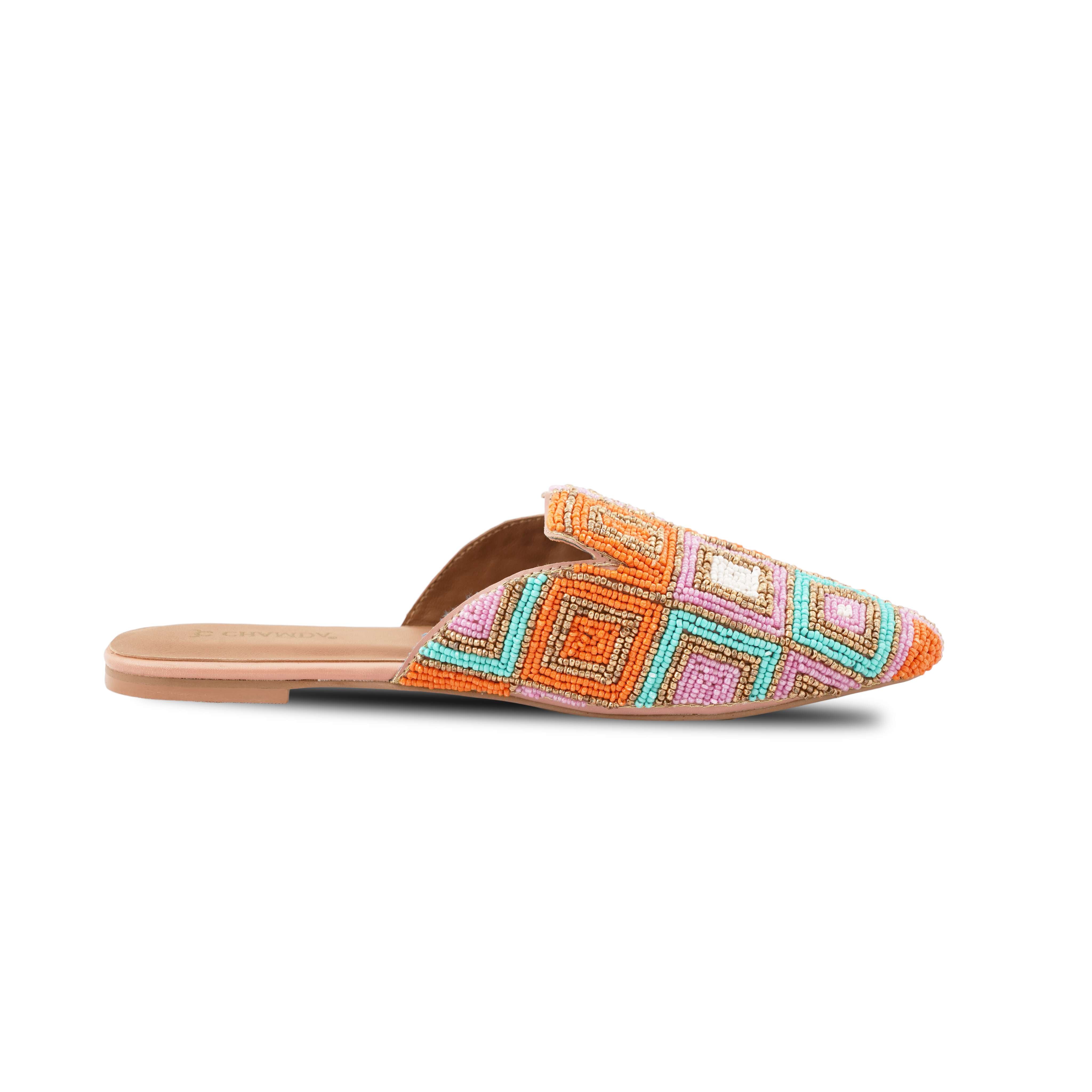 Chamda Women’s Multicolor Geometric Hand-Beaded Mules