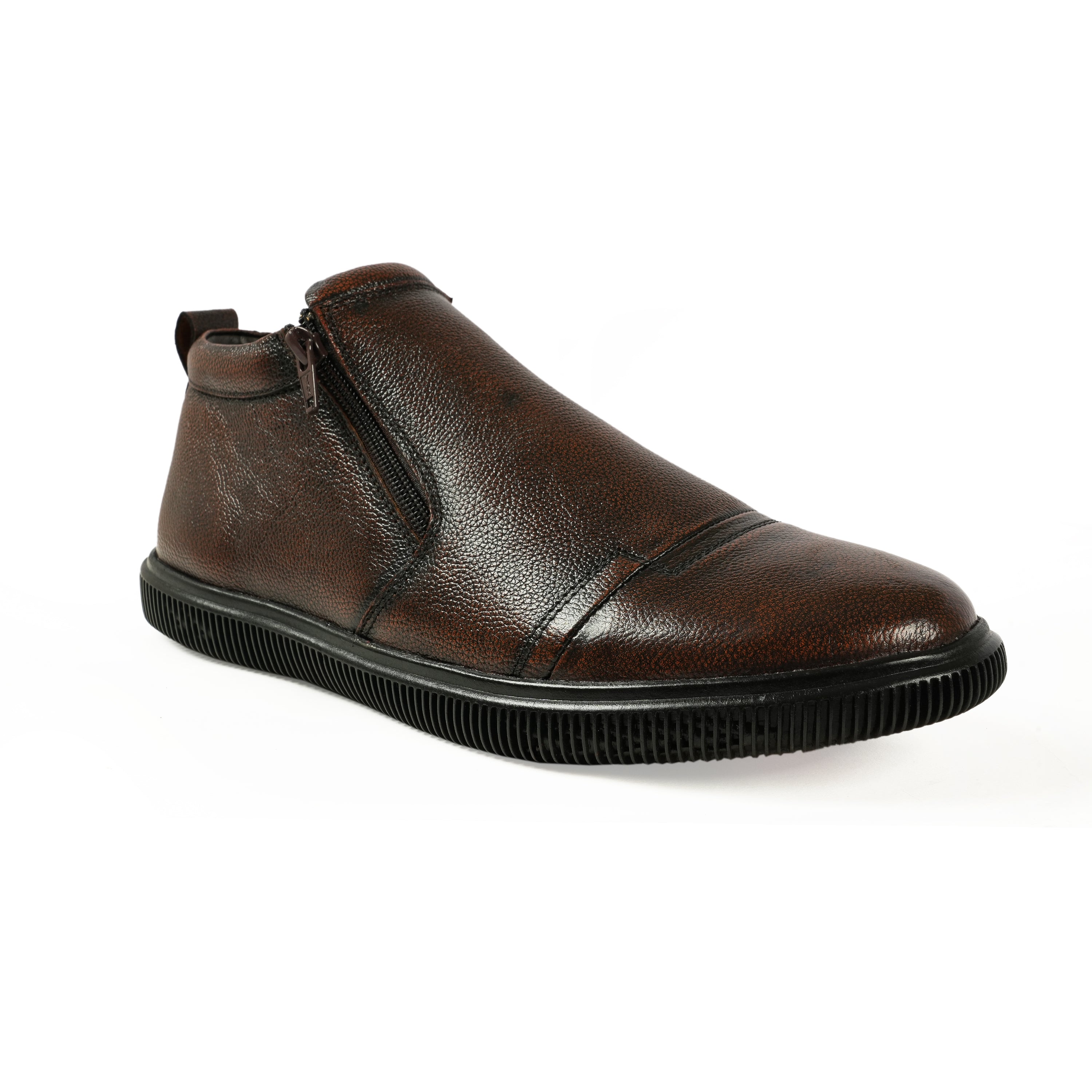 Chamda Men’s Dark Brown Zipper Casual Ankle Shoes