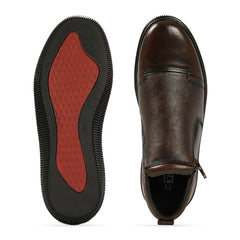 Chamda Men’s Dark Brown Zipper Casual Ankle Shoes